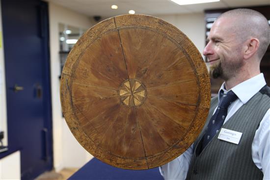 A 19th century yew wood tripod wine table, W.1ft 6in.